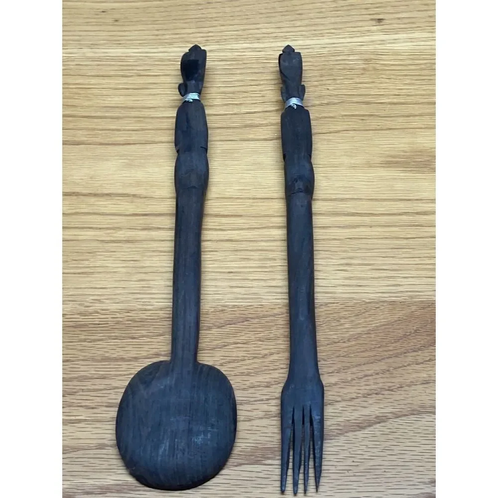 Wooden‎ carved Tribal spoon and fork set